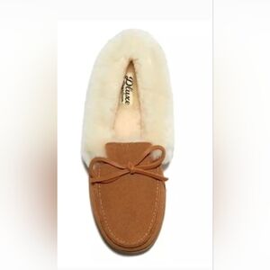 Dluxe by Dearfoams Women's Shearling Moc with Fur Casing Slippers - Chestnut